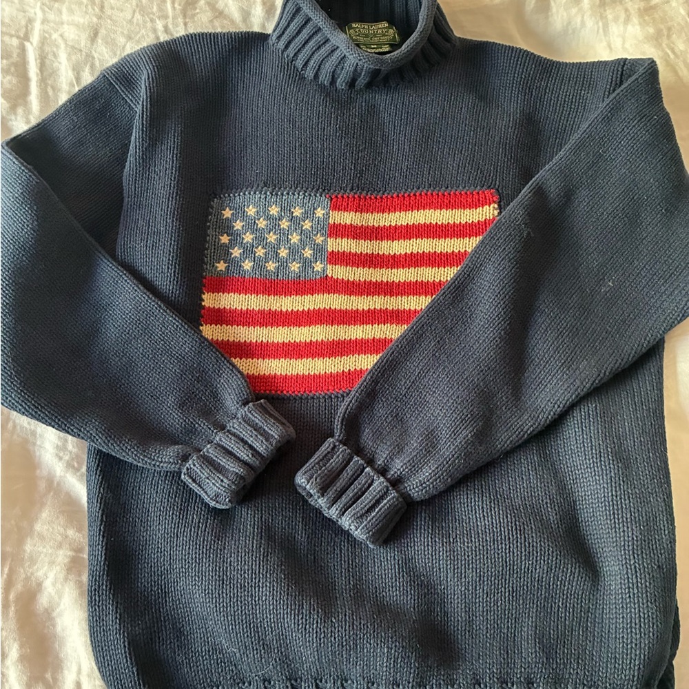 Ralph Lauren Dark Blue Turtleneck Sweater with Flag